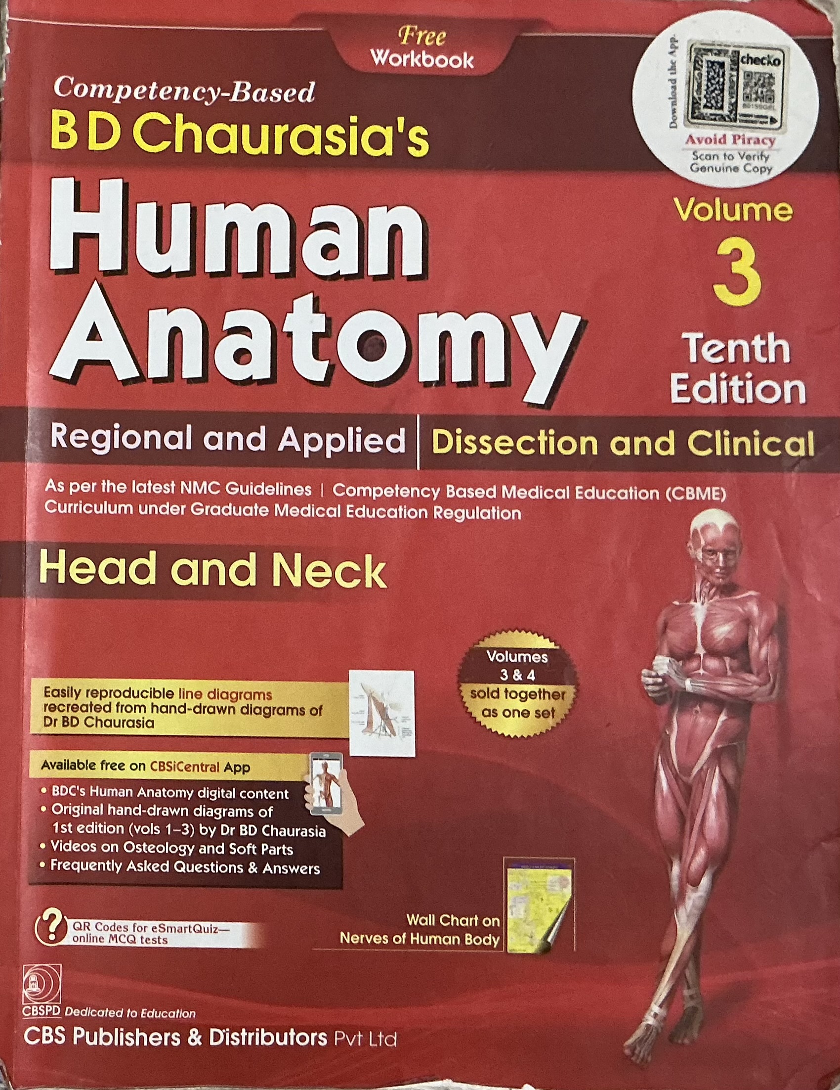 BD Chaurasia Human Anatomy Volume 3 and 4 along with complimentary workbook